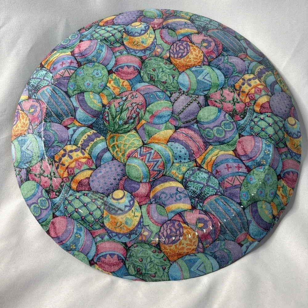 Vtg Easter Egg Decoupage Glass‎ Platter 13